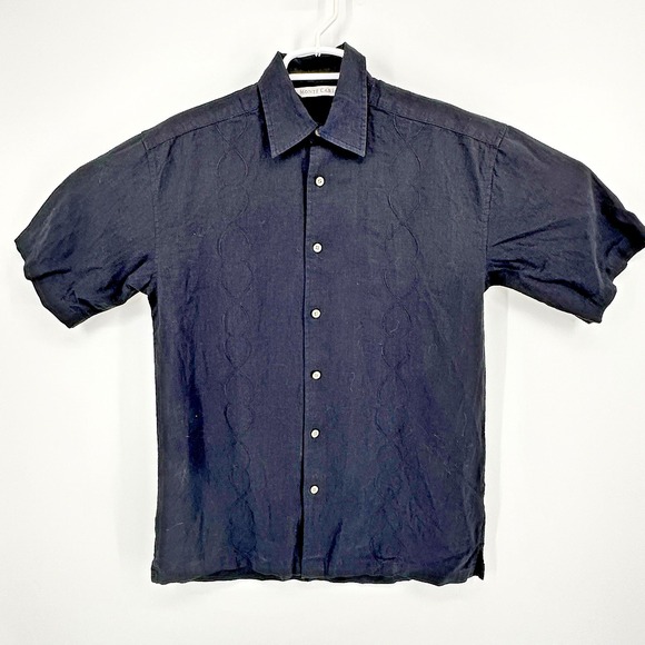 Monte Carlo Other - Monte Carlo Men's Short Sleeve Shirt S Black Embroidered Linen Blend Button Up
